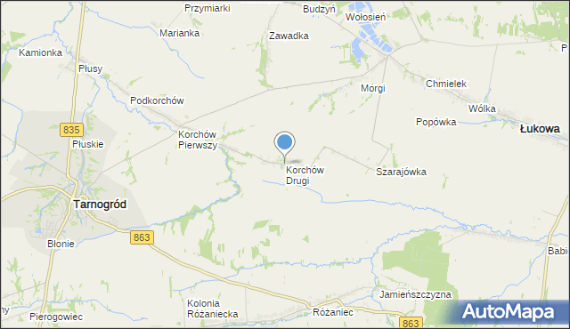 mapa Korchów Drugi, Korchów Drugi na mapie Targeo